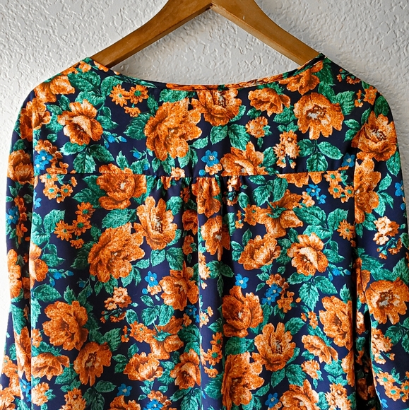 Zenobia Blue and Orange Floral Blouse - Picture 3 of 5